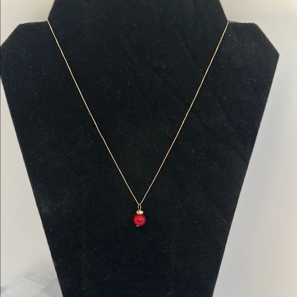 14k real solid Gold Necklace with Red coral Pendant